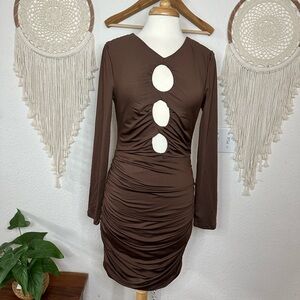 Princess Polly Brown Ruched Cut-Out Bodycon Dress size 10